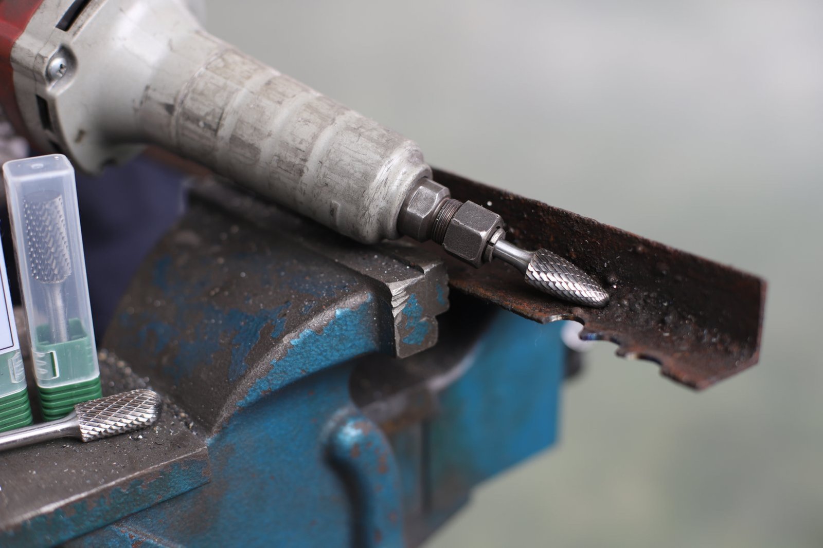 damaged carbide rotary burr showing crack requiring replacement